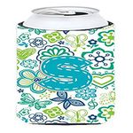 Letter S Flowers and Butterflies Teal Blue Tall Boy Beverage Insulator Hugger