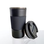 YELONA Black 510 ML Insulated Stainless Steel Coffee Tea Tumbler for Hot Cold Beverages Portable Travel Mug Leak Proof Sipper Lock Lid Thermos Multipurpose for Home Office Gifts