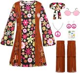 Cuteshower Kids Hippie Costume for Girls 60s 70s Hippie Dress for Halloween Party Outfit