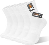 Mens Thick Socks Copper Added 5 Pairs, Breathable Cotton Socks for Sports, Work, Walking, Hiking, Running, Cycling, Cushioned Crew Socks Men Women, Anti-Blister, Moisture-Wicking, No-Odor White