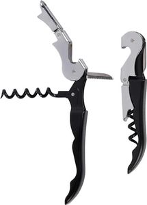 A Bar Above Manual Wine Bottle Opener, Corkscrew Wine Key, for Servers, Waiters, and Home Bartenders, with Foil Cutter, Bottle Cap Remover, Beer and Tool Accessories, Black, Single Pack