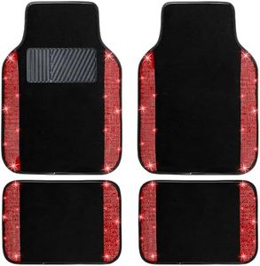 NBTEPEM Bling Car Floor Mats Full Set, Universal Fit Most Cars,SUV, Trucks, 4 pcs Sparkle Glitter Diamond Carpet for Women Girls with Anti-Slip Pad (Red Diamond)