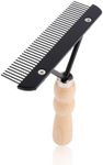 Undercoat Grooming Rake with Anti-Slip Wooden Handle, Steel Comb for Medium & Large Pets