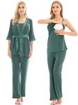Bearsland Maternity Women's 3 Pieces Soft Nursing Pajamas Set Postpartum Sleepwear for Breastfeeding Green