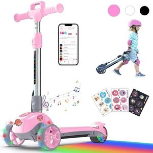 iScooter iK2 Electric Scooter for Kids Ages 3-8, Bluetooth Features, Thumb Accelerator, Colorful Lights, 3 Adjustable Height Toddler Motorized Scooters, Foldable Scooter for Kids (Pink)