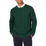 Amazon Essentials Men's Long-Sleeve 100% Cotton Fisherman Cable Crewneck Jumper, Dark Green, L