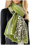 The Accessory Co. Ladies Large Leopard Print Scarf for Women, Animal Print Scarves, Long Neck Scarf, Designer Shawl Wrap Tiger Zebra, Mustard Yellow Green Pink (Bright Green)