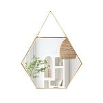 LONGWIN Hanging Wall Hexagon Mirror Decor Gold Geometric Mirror with Chain for Bathroom Bedroom Living Room 9.4"x 8.2"