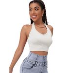 GLARE & BLAIR Ribbed Stylish Sleeveless Halter Neck Regular Fit Crop Tank Top For Women (Medium, White)