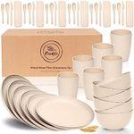 FOODLE Wheat Straw Dinnerware Sets for 6 - Lightweight & Unbreakable RV Dishes - Microwave & Dishwasher Safe - Perfect for Camping, Picnic & Dorm Room Essentials - Kids Plates and Bowls Sets