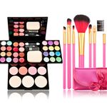 Makeup Brushes Cosmetic Palette Set TimeSong Professional Makeup Palette Kit （Include: Eyeshadow & Blusher & Face Powder & Lip Gloss) + Makeup Brushes Set (7pcs Pink Brushes)