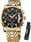 OLEVS Watches for Men,Mens Watches,Mens Gold Watch Big Large Face Black and Gold Waterproof Stainless Steel Dress Chronograph Luxury Water Resistant Fashion Roman Numerals Wrist Watch,Reloj Hombre