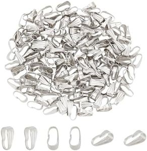 PH PandaHall 200 Pcs 304 Stainless Steel Snap Bail Hook Pinch Clip Necklace Clasps Dangle Pendant Charms Chain Connectors 8.5x3.5mm for Jewelry Making