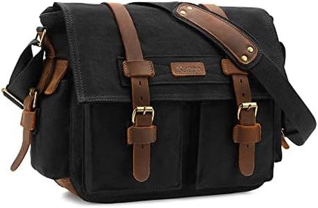 Kattee Leather Canvas Camera Bag Vintage DSLR SLR Messenger Shoulder Bag Black