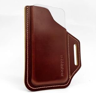 TobbinGear Leather Belt Phone Pouch, Left Handed Leather Cell Phone Holster, Universal Phone Case with Belt Loops, for Men and Women Coffee Medium