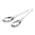 AOOSY Small Slotted Spoons,Modern Stylish Thick Heavy-weight Short handle Stainless Steel 10 Holes Durable Caviar Spoon for Soup Cereals Dips Curry Sauces Stews, Set of 2