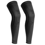 yeloumiss 2 Pack Full Leg Compression Sleeves, Long Knee Brace Support with Anti Slip Silicone for ACJ, PCL, Meniscus Tear, Arthritis, Tendinitis, Men And Women (Black, L)