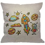 HGOD DESIGNS Education Throw Pillow Cover,Space Education Study Earth Galaxy Moon Planet Satellite Saturn Shuttle Star Decorative Pillow Cases Square Cushion Covers for Sofa Couch 18x18 inch