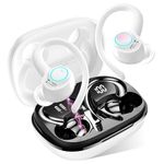 Jesebang Wireless Earbuds, Bluetooth 5.3 Headphones, 2024 Wireless Earphones HiFi Stereo Sound with ENC Mic, Sport Headsets in Ear EarHooks for Running, 40H Dual LED Display, White