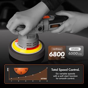 VonHaus Dual Action Car Polisher Kit – 650W, 6 Speeds, 4 Pads, Case