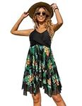 Tankini Sets with Shorts Two Piece Bathing Suit Separated Swimsuit V-Neck Irregular Hem Dress and Briefs Camkini Swimwear M Orange Floral-Black KK0281S22-06