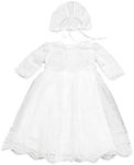 Xopzsiay Baby Girls Long Sleeve Christening Dress Classic Embroidered Baptism Tulle Dress with Bonnet Ivory Size 24M