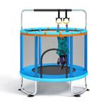 Toddler Trampoline,59" Kids Trampoline,4.92ft Trampoline for Age 1-8 Kids,1.5M Indoor Outdoor Trampolines with Safety Enclosure Net, Basketball Hoop, Ball, Hanging Rings (blue)