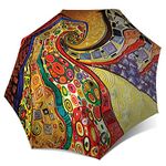 Colorful Rain Umbrella with Hook Handle Klimt Design - Extra Large Abstract Art Umbrella Wind-resistant - Stick Designer Umbrella for Men and Women