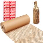 Honeycomb Packing Paper Honeycomb Cushioning Wrap Roll- 15"X164' Eco-Friendly Bubble Wrap Substitute for Moving & Shipping with 12 Fragile Sticker Biodegradable & Fully Recylable.