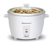 Elite Cuisine ERC-003 Rice Cooker with Removable Pot, Glass Lid, One-Touch Switch with Automatic Keep Warm Function, Makes Soups, Stews, Grains, Hot Cereals, 6 Cups Cooked (3 Cups Uncooked), White