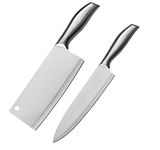 Mockery 2 Piece Kitchen Knife Set Including Chef's Knife & Butcher Meat Knife, Sharp Stainless Steel Knife, Non-Stick, Soft Touch Handles, Silver (Butcher & Chef's Knife-C)