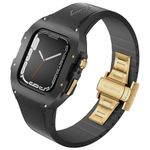 Ultimate Apple Watch Series 7/8/9/SE Band and Case Combo for 44/45mm: The Epitome of Strength, Elegance, and Unrivaled Protection (Black/Gold)