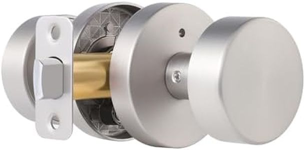 naubea Brushed Nickel Door Knobs Interior, Satin Nickel Privacy Door Knob Interior with Lock, Round Modern Keyless Bedroom and Bathroom Door Handles
