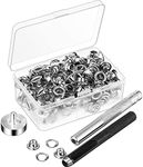 JUMYNOOY 100Pcs Metal Eyelets Set 7Mm Grommet Rings Kit with Mounting Punch Rod for DIY Accessories Leather Clothing Repair,Silver