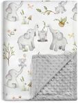 BOPRIO Baby Blankets for Unisex Boys Girls, Super Soft Nursery Minky Blankets with Baby Elephant Design and Dotted Fleece Backing, Printed Bed Throws Newborn