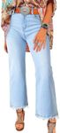 Astylish Women's Flared Jeans High Waisted Stretchy Straight Leg Boyfriend Jeans Loose Ripped Raw Hem Ankle Denim Pants with Pocket Size 4 Light Blue