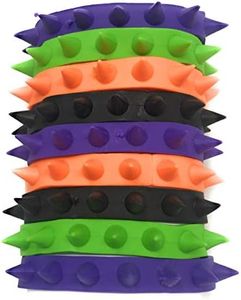 Funiverse 50 Bulk Rubber Spike Bracelet Assortment - Perfect Halloween Costume Jewelry in Black, Purple, Orange, Green and Glow-in-The-Dark