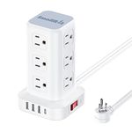 Power Strip Tower Surge Protector Power Strip with USB 12 Outlets with 4 USB Ports (1 USB C), Flat Plug 6FT Extension Cord Multi Plug Outlet Extender Overload Protection for Home Office