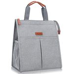 Lacdo Lunch Bag for Women Men Insulated Lunch Tote Bags Waterproof Reusable Lunch Box Soft Cooler with Pockets for Work School Travel Picnic, Gray