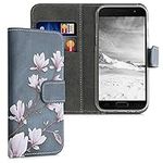 kwmobile Wallet Case Compatible with Samsung Galaxy A3 (2017) Case for Phone - Magnolias Taupe/White/Blue Grey