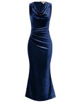 GRACE KARIN Women Elegant Hip Wrap Fishtail Dress Wedding Guest Dress Velvet Cocktail Dress Navy Blue Size 14