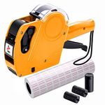 KPX Pricing Tag Gun, 8 Digits, 5150 White Labels, Yellow (Rectangular, Paper, 21*12 mm), One Touch Open System, Incl 3 Inker Rollers