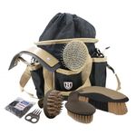 Harrison Howard Horse Grooming Brushes Kit 7 pieces with Organizer Tote Equine Care Series Horse Brush Sets Brown