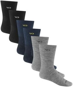 Wide Open Micro Crew Men's Socks, 6 Pack - Merino Wool Socks for Men, Everyday Wide Socks, Crew Socks for Wide Feet - 6 Pair, Black/Light Gray/Denim, Medium