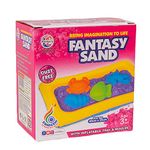 Ratna's Fantasy Sand 500 Grams Pink Colour with Inflatable Tray, 1 Big Mould, 6 Small Moulds & 1 Toy Plastic Knife | Smooth, Non Sticky Kinetic Sand Set for Kids