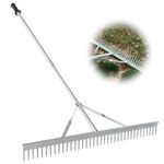 Lilistar Garden Rake for Leaves and Leveling, Aluminum Leaf Rake with 36" Oversized Rake Head and Adjustable 67" Handle, Lawn Leveling Rake Landscape Rake for Lawn Care, Lake, Pool and Beach