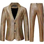 LucMatton Men's 2 Piece 70s Disco Outfits Metallic Bright Sequin Suits Jacket and Pants Set Halloween Party Costume Gold Medium