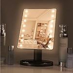 H&S Makeup Mirror with Lights - Light Up Vanity Mirror for Dressing Table Bathroom Desk - Battery Operated with LED Lights - Includes Detachable 10x Magnifying Mirror - Black