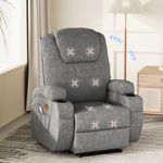 Devoko Massage Recliner Armchair for Elderly, Oversized Recliners Armchair Lounge Sofa with USB Ports, Hidden Drink Holders, Dual Side Pockets, for Home Living Room Theatre, Gray