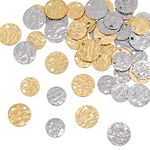 HOBBIESAY 48Pcs 4 Styles Flat Round Tags Textured Stamping Blanks Tags Charms 304 Stainless Steel Golden and Silver Tag Pendants Coin Charms for Jewelry Making Hole: 0.8-1mm